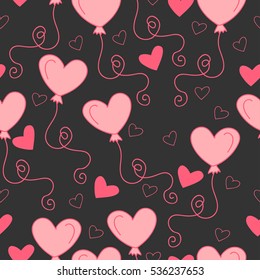 Lovely pattern with hearts and balloon on a dark background. Happy St.Valentine's Day.