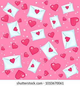 Lovely pattern with hearts and letters. Vector holiday pink background. Valentine's Day. Gift wrap, print, cloth, cute background for a card.