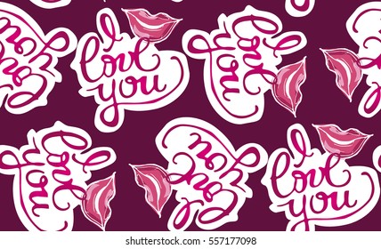 Lovely pattern with "I Love You", hand written lettering. Romantic calligraphy