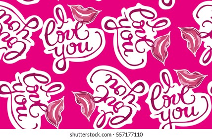 Lovely pattern with "I Love You", hand written lettering. Romantic calligraphy