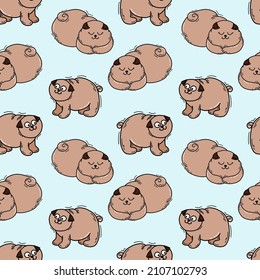 Lovely pattern with pug pets. Vector illustration. Cute puppies