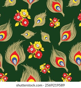 Lovely peacock feather pattern with flat design