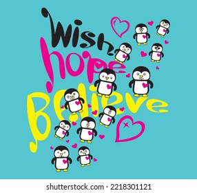 Lovely Penguin cartoon vector design, inspring us to wish, hope and believe