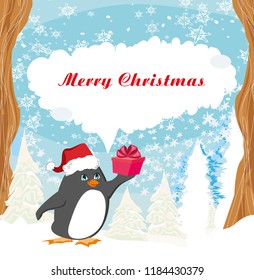 lovely penguin with a gift