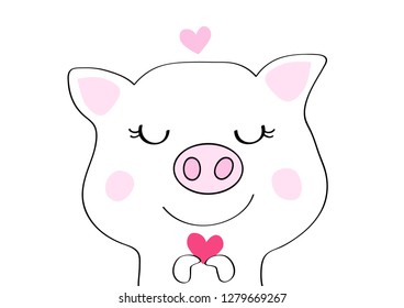 lovely pigs ,cute pigs with little pink heart  cartoon vector eps.10