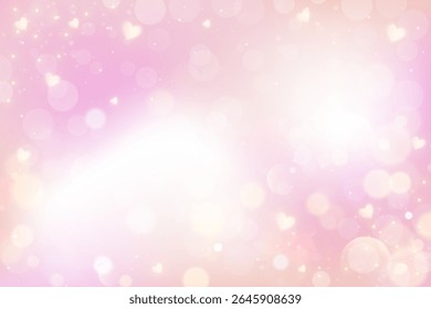 Joli arrière-plan rose avec coeurs et flou. Ciel romantique mignon avec des paillettes de lumière et des étincelles. Abstrait pastel fond d'écran flou Valentine. Fond de fantaisie de fée fille.