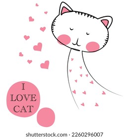 Lovely pink cat with full of hearts