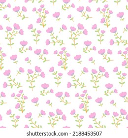 Lovely pink flowers for rustic pattern on white background. Floral seamless print for delicate feminine fabric, cute girly textiles, trendy dress. Sweet botanical wallpaper for spring holiday design.