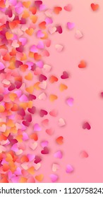  Lovely Pink Hearts Falling on Pink Background. Illustration with Pink Hearts for your Design.
   Valentines Background for Greeting Card, Invitation, Banner, Wallpaper, Flyer.
 Vector illustration