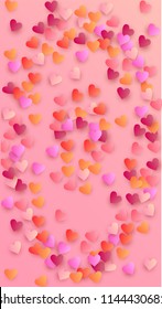 Lovely Pink Hearts Falling on Pink Background. Illustration with Pink Hearts for your Design. Valentines Background for Greeting Card, Invitation, Banner, Wallpaper, Flyer. Vector illustration