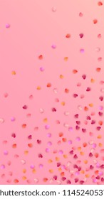  Lovely Pink Hearts Falling on Pink Background. Illustration with Pink Hearts for your Design.
   Valentines Background for Greeting Card, Invitation, Banner, Wallpaper, Flyer.
 Vector illustration