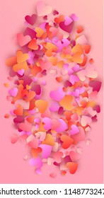  Lovely Pink Hearts Falling on Pink Background. Illustration with Pink Hearts for your Design. Valentines Background for Greeting Card, Invitation, Banner, Wallpaper, Flyer. Vector illustration