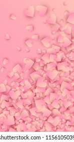  Lovely Pink Hearts Falling on Pink Background. Illustration with Pink Hearts for your Design. Wedding Background for Greeting Card, Invitation or Banner. Vector illustration
