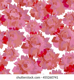 Lovely pink peonies seamless pattern, vector isolated