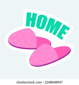 Lovely pink slippers, comfort indoor shoes. Cozy home elements. Vector illustration in cartoon sticker design