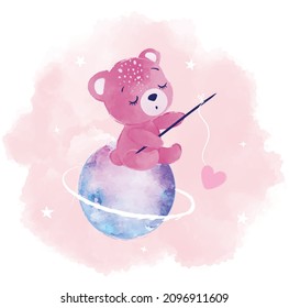 Lovely pink teddy bear vector illustration, kids fashion artworks, baby graphics for wallpapers and prints.