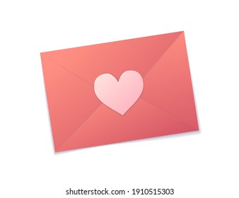 Lovely pink Valentine romantic envelope isolated on white