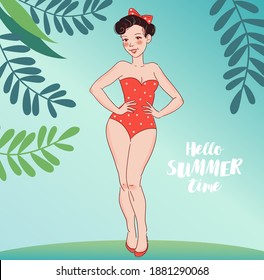 Lovely pin-up girl in swimsuit