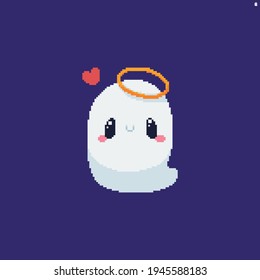 Lovely pixel art ghost with numbus and tiny heart