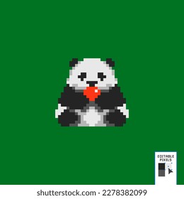 Lovely Pixel Art Panda, Heart and panda fall in love. 8 bit pixel panda, green background. vector illustration. isolated object, bear symbol