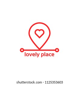 lovely place like red pin pointer. flat simple trend logotype graphic linear design ui element isolated on white. concept of point finder for ecommerce or roadmap and best right path to shop or house