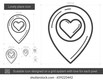 Lovely place vector line icon isolated on white background. Lovely place line icon for infographic, website or app. Scalable icon designed on a grid system.