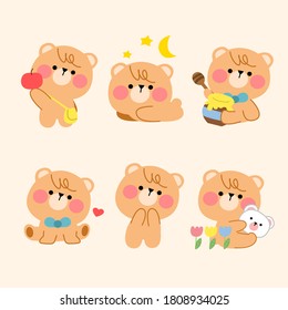Lovely Playful Teddy Bear Simple Mascot Illustration Asset Collection
