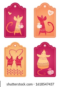 Lovely postcard collection with pink and yellow rats frames hearts and background for valentine's day stock vector illustration 
