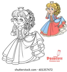 Lovely princess color and outlined picture for coloring book on white background