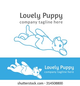 Lovely pup contour logo illustration isolated on white background line thickness fully editable
