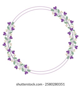 Lovely Purple Circle Borders Frame With Purple Flowers And Green Leaves