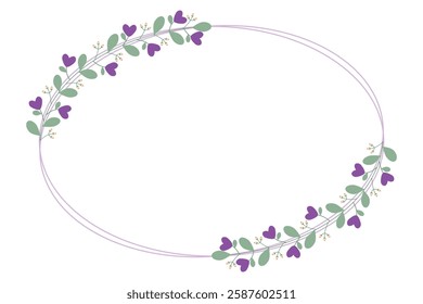 Lovely Purple Oval Circle Borders Frame And Wreath With Love Purple Flowers