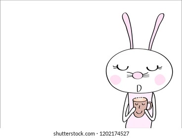 lovely rabbit with cup of coffee pretty cartoon vectoer eps.10