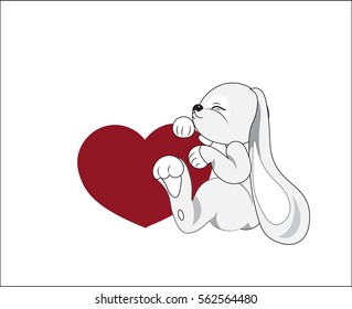 the lovely rabbit embraces the red heart, Valentines day card