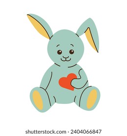Bonito conejo con corazón. Ilustración vectorial en un fondo blanco.  Conejo para logotipo, diseño y tarjeta de felicitación.