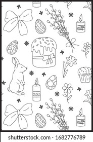 Lovely rabbits and flowers. Cute childish seamless pattern in cartoon style. Seamless pattern can be used for wallpapers, pattern fills, web page backgrounds, surface textures. Coloring book