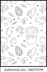 Lovely rabbits and flowers. Cute childish seamless pattern in cartoon style. Seamless pattern can be used for wallpapers, pattern fills, web page backgrounds, surface textures. Coloring book