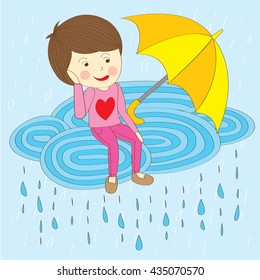 Lovely raining couple lover vector
