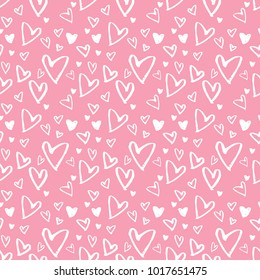 Lovely random hand drawn pink heart shape illustration seamless pattern, valentine's day background concept