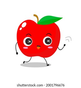  Lovely red apple illustration walking and greeting. Adorable red apple character vector for mascot, logo, symbol on application, books, comic, art