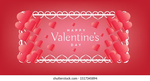 Lovely Red card with 3d hearts with shadow and thin square white frame for Valentines day design