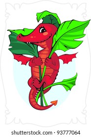 Lovely red dragon in leaves