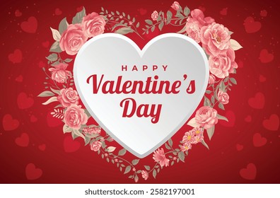 Lovely red valentines day hearts in line style greeting card