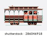 Lovely retro three colored cable car, side view, isolated | Mass transit vintage graphic element on cable rail car. Ideal for urban lifestyle, touristic and sightseeing graphic and web design