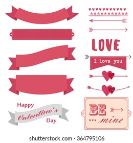 Lovely ribbons retro style set. Valentine's day