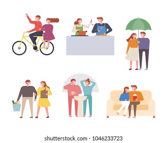 Lovely romantic moments of a couple. vector illustration flat design Lovely romantic moments of a couple. vector illustration flat design