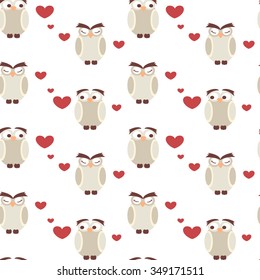 lovely romantic owls seamless vector pattern background illustration
