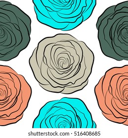 Lovely rose flowers in pink, neutral and green colors on white background. Vector seamless pattern. Can be used for festive greeting card, textil print or fabric.