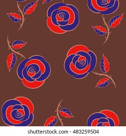 Lovely rose flowers in violet, red and brown colors. Can be used for festive greeting card, textil print or fabric. Vector seamless pattern.