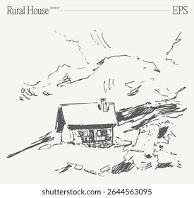 A lovely Rural House set amidst a Serene and Beautiful Mountain Landscape, capturing peace